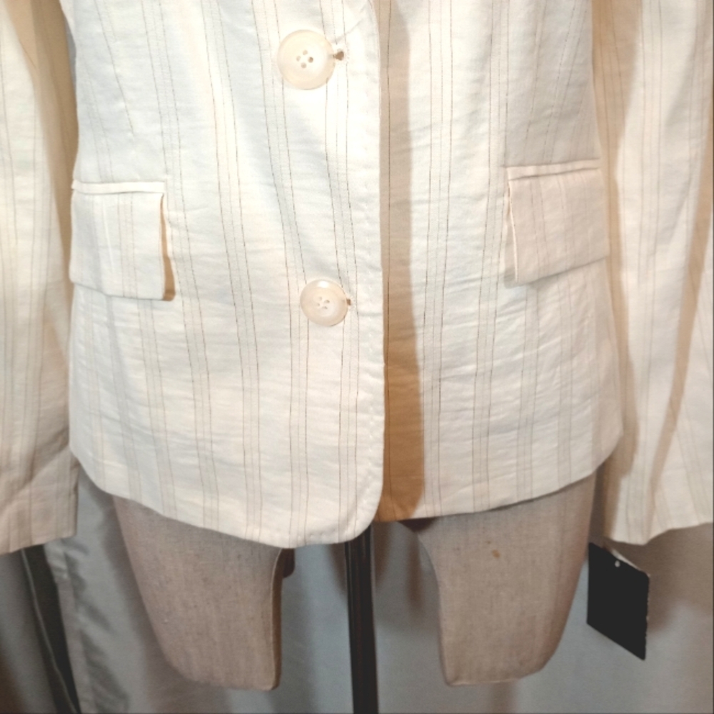 Alfani Blazer TAG Beige Stripes, Ivory Collar, ButtonUp, Pocket flaps, Women,12P - Picture 7 of 9